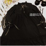 Moonlight Castle Cute Women's Color Black Gothic Lolita Dress Ribbon Bow Thick Chiffon Round Collar Dolly Dress One Piece