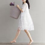 Mori Girl Chiffon Dress White Color High Waist Embroidery Lace Women Dress Half Dress O Neck Two Pieces Plus Size XL