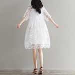 Mori Girl Chiffon Dress White Color High Waist Embroidery Lace Women Dress Half Dress O Neck Two Pieces Plus Size XL