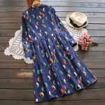 Mori Girl dress Birds printing long sleeve Cordury Dress Free shipping