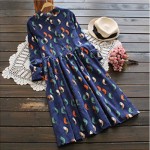 Mori Girl dress Birds printing long sleeve Cordury Dress Free shipping