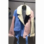 Most Popular Spliced Genuine Shearling Coat  Real Sheepskin Patchwork Women Jcsket Sheepwool Short Outerwear Winter Overcoat