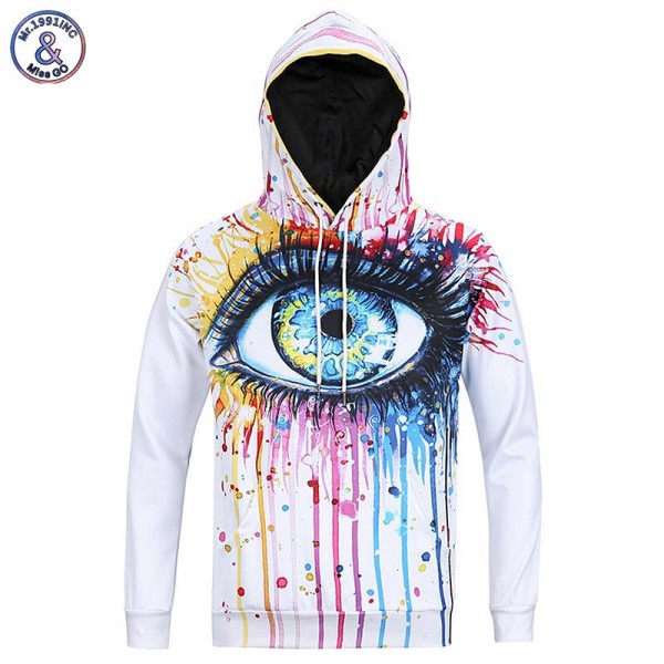 Mr.1991INC Autumn Winter Fashion Men's Hoodies With Cap Print Crying Eyes Ocean Tears Casual Hoody lovely 3d Hoodies Plus Size