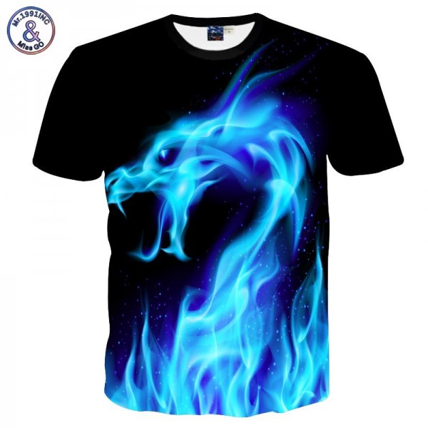 Mr.1991INC Cool T-shirt Men/Women 3d Tshirt Print Blue Fire Snake Short Sleeve Summer Tops Tees T shirt Fashion