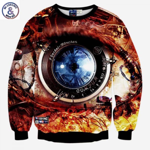 Mr.1991INC Hot sale Fashion sweatshirts 3d print machinery watch men/women's creative big eyes casual hoodies lovely pullover