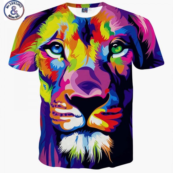 Mr.1991INC Impression style men/women 3d T-shirt printing watercolor lion animals summer cool slim t shirt tops tees Asia size