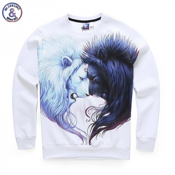 Mr.1991INC Nice designed style men/women funny print black and white lion 3d sweatshirt autumn winter thin casual hoodies tops