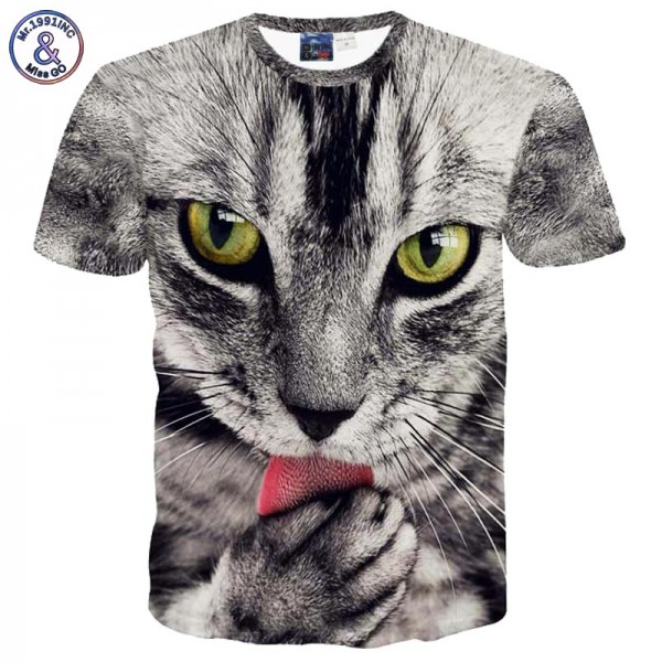 Mr.1991INC Summer tops tees men/boy t-shirt funny print  cat 3d t shirt animals fashion short sleeve tshirts 5835