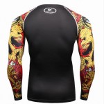 Muscle Men Compression Tight T-shirt Long Sleeves Double Sides Prints MMA Rashguard Fitness Base Layer Weight Lifting Wear