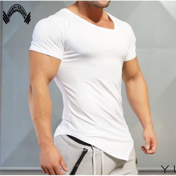 Muscleguys Mens T-Shirts Muscle Golds Brand Fitness Bodybuilding Workout Clothes Man Cotton Sporting T Shirt Men plus size top