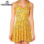 NADANBAO Autumn Women Dresses Adventure Time Jake Print Pleated Dress Sexy Sleeveless Reversible Skater Dress Women Clothing