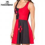 NADANBAO New Summer Vestido HARLEY QUINN Print Dresses Sexy Siamese Pleated Dress Woman Sleeveless Reversible Skater Dress