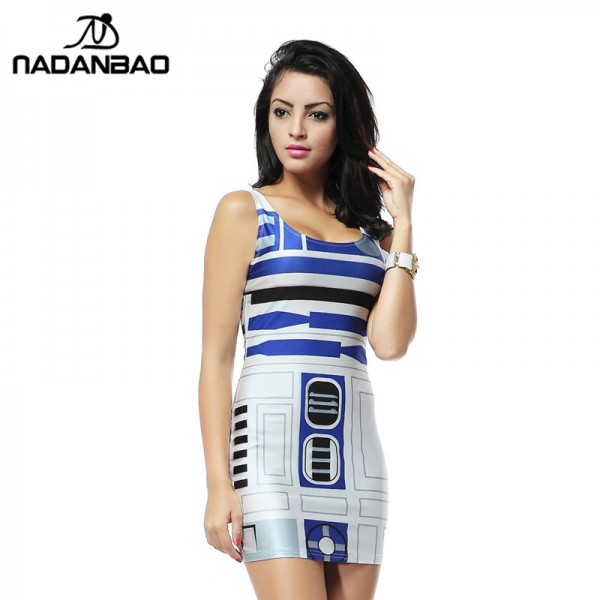 NADANBAO Summer Star Wars Artoo New Print Women bandage dresses Women Sexy Sleeveless Bodycon dress Party Cub Clothing