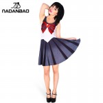 NADANBAO Winter Women Skater Dress Sailor Moon Lovely Dresses Sexy Sleeveless Siamese Pleated Dress Short Women Clothing