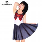 NADANBAO Winter Women Skater Dress Sailor Moon Lovely Dresses Sexy Sleeveless Siamese Pleated Dress Short Women Clothing