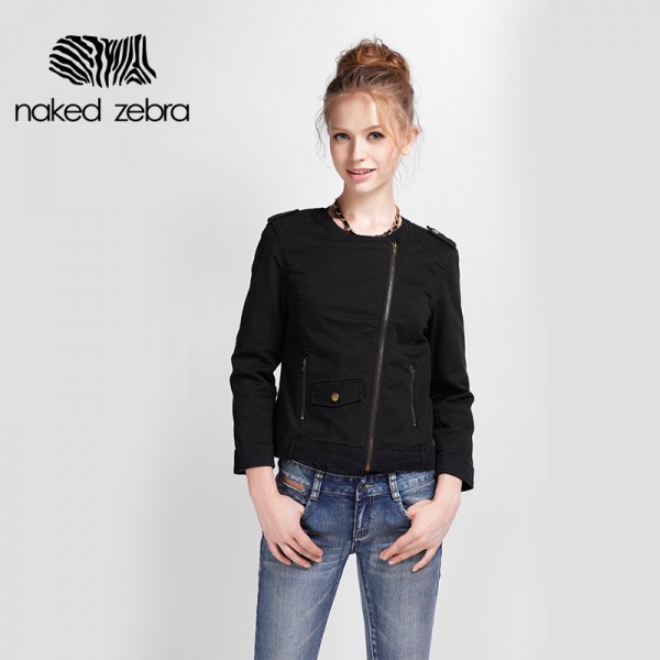 NAKED ZEBRA Woman Jacket Autumn Black Punk Style Seven Sleeve O-Neckline Fall Clothing Cool Female Short Slimming Thin Coat