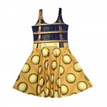 NEW 1196 Sexy Girl Women Summer Doctor Who Golden The Daleks tardis 3D Digital Prints Reversible Sleeveless Skater Pleated Dress