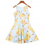 NEW 1258 Sexy Girl Women Summer Cartoon Pocket Monster Pokemon Pikachu 3D Prints Reversible Sleeveless Skater Pleated Dress