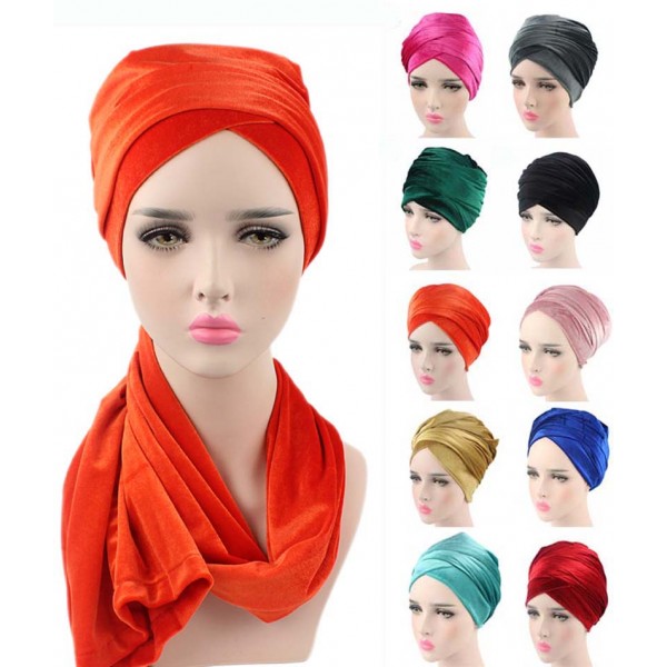 NEW Fashion women Luxury pleated velvet Turban hijab Head Wrap Extra Long  tube indian Headwrap Scarf Tie