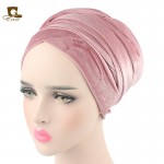 NEW Fashion women Luxury pleated velvet Turban hijab Head Wrap Extra Long  tube indian Headwrap Scarf Tie