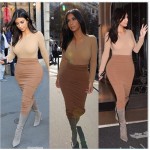 NEW Stylish Kim Kardashian Dress 2017 Women 2 Piece Bandage Nude Dress Vestido Feminino Long Sleeve Bodycon Prom Party Vestidos