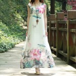 National Trend Long Designer Dress Lotus Print Personality Silk Dress Loose Casual Maori Girl Style Dress Vestidos