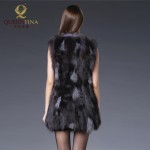 Natural Real Fox Fur Coat Genuine Black Colors Fox Medium Fur Waistcoat Russian Winter Long Fox Fur Vest Free Shipping  QS-90