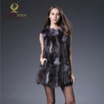 Natural Real Fox Fur Coat Genuine Black Colors Fox Medium Fur Waistcoat Russian Winter Long Fox Fur Vest Free Shipping  QS-90