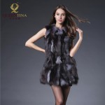 Natural Real Fox Fur Coat Genuine Black Colors Fox Medium Fur Waistcoat Russian Winter Long Fox Fur Vest Free Shipping  QS-90