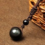 Natural Stone Pendant Necklace Black Obsidian Rainbow Eye Beads Ball Transfer Lucky Love Crystal Jewelry With Free Rope