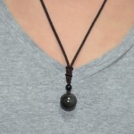 Natural Stone Pendant Necklace Black Obsidian Rainbow Eye Beads Ball Transfer Lucky Love Crystal Jewelry With Free Rope