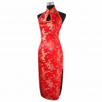 Navy Blue Traditional Chinese Halter Cheongsam Long Qipao Backless Costume Dress Size S M L XL XXL XXXL Mujeres Vestidos J3400