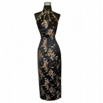 Navy Blue Traditional Chinese Halter Cheongsam Long Qipao Backless Costume Dress Size S M L XL XXL XXXL Mujeres Vestidos J3400