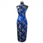 Navy Blue Traditional Chinese Halter Cheongsam Long Qipao Backless Costume Dress Size S M L XL XXL XXXL Mujeres Vestidos J3400