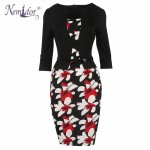 Nemidor 2017 Women Elegant Patchwork Bodycon Plus Size Work Dress Casual 3/4 Sleeve Pencil Formal Dress With Belt