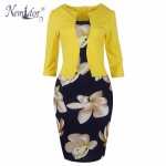 Nemidor 2017 Women Elegant Patchwork Bodycon Plus Size Work Dress Casual 3/4 Sleeve Pencil Formal Dress With Belt