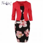 Nemidor 2017 Women Elegant Patchwork Bodycon Plus Size Work Dress Casual 3/4 Sleeve Pencil Formal Dress With Belt