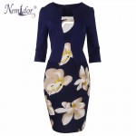 Nemidor 2017 Women Elegant Patchwork Bodycon Plus Size Work Dress Casual 3/4 Sleeve Pencil Formal Dress With Belt