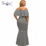 Nemidor 2017 Women Sexy Off The Shoulder Striped Long Dress Casual Slash Neck Ruffles Ankle-length Mermaid Dress