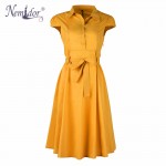 Nemidor 2017 Women Summer Vintage Turn-down Collar Retro Swing Dresses Short Sleeve Midi Party A-line Casual Dress