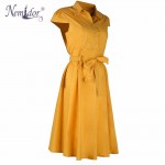 Nemidor 2017 Women Summer Vintage Turn-down Collar Retro Swing Dresses Short Sleeve Midi Party A-line Casual Dress