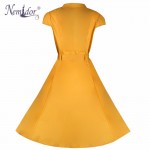 Nemidor 2017 Women Summer Vintage Turn-down Collar Retro Swing Dresses Short Sleeve Midi Party A-line Casual Dress