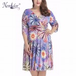 Nemidor 2018 New Arrival Women Elegant Half Sleeve Vintage A-line Dress Sexy V-neck Patchwork Plus Size Party Midi Dress