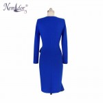 Nemidor 2018 Women Casual Plus size Elegant Blue Midi Dress Retro Bodycon Long Sleeve Solid Mermaid Dress