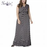 Nemidor Hot Sales Women Casual Sleeveless Sexy V-neck Party Long Dress Elegant Plus Size 7XL Patchwork Vintage Dress