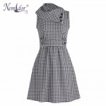 Nemidor Spring Women Elegant Irregular Collar Retro Button Swing Dresses Casual Sleeveless Party Midi Dress