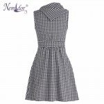 Nemidor Spring Women Elegant Irregular Collar Retro Button Swing Dresses Casual Sleeveless Party Midi Dress