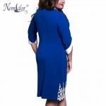 Nemidor Women 3/4 Sleeve Slim Square Collar Casual Plus Size Dress Elegant Crochet Patchwork Midi Party Vintage Dress