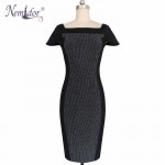 Nemidor Women Casual S-2XL Midi Formal Dress Short Sleeve Business Dresses Sexy Bodycon Patchwork Office Dress