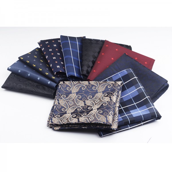 New 10 Colors Handkerchiefs Woven Plaid Paisly Striped Hanky Men's Business Casual Square Pockets Handkerchief Wedding Hankies